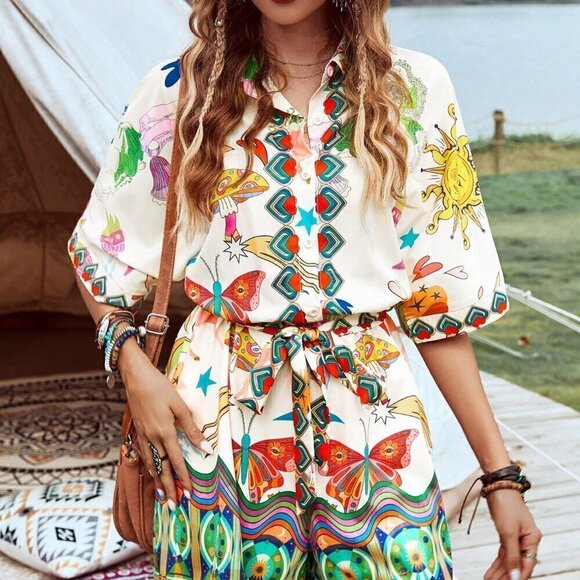 Multicolor Boho Women's Music Festival Jumpsuit - Picture 3 of 6